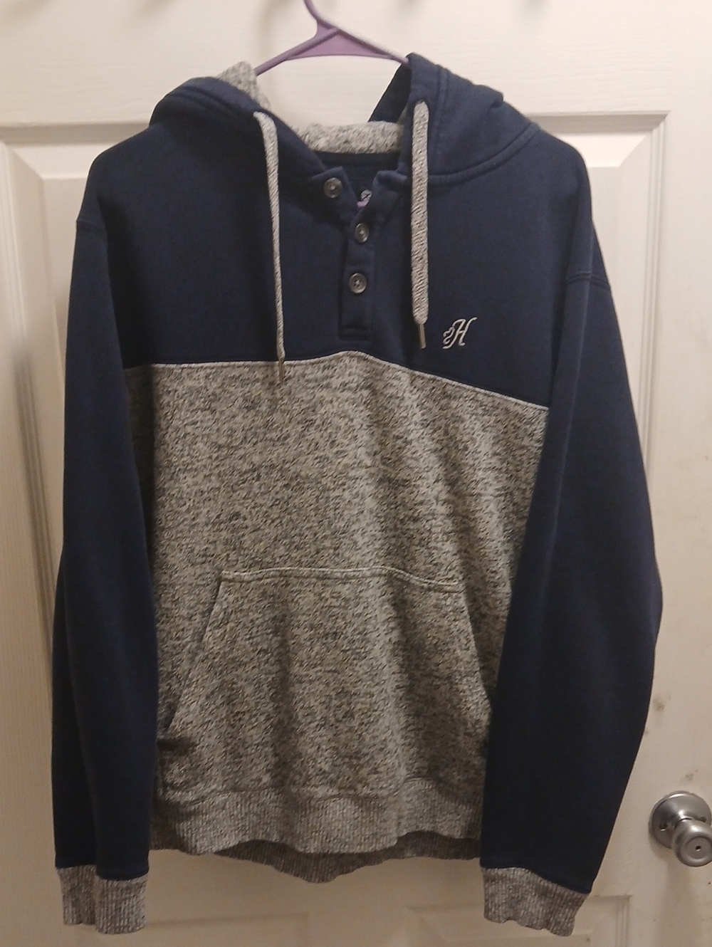 Hooey Navy and Heather Gray Two-Tone Henley Hoodie